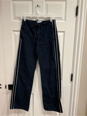Zara Navy Wide-Leg Track Pants with White Side Stripes. NWOT